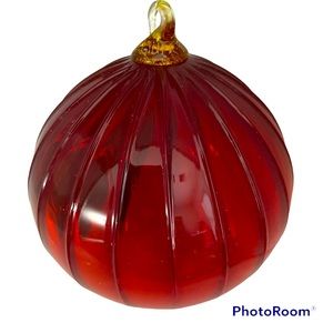 Ornament Hand Blown Red Glass Ribbed beautiful Color add Sparkle to the holidays